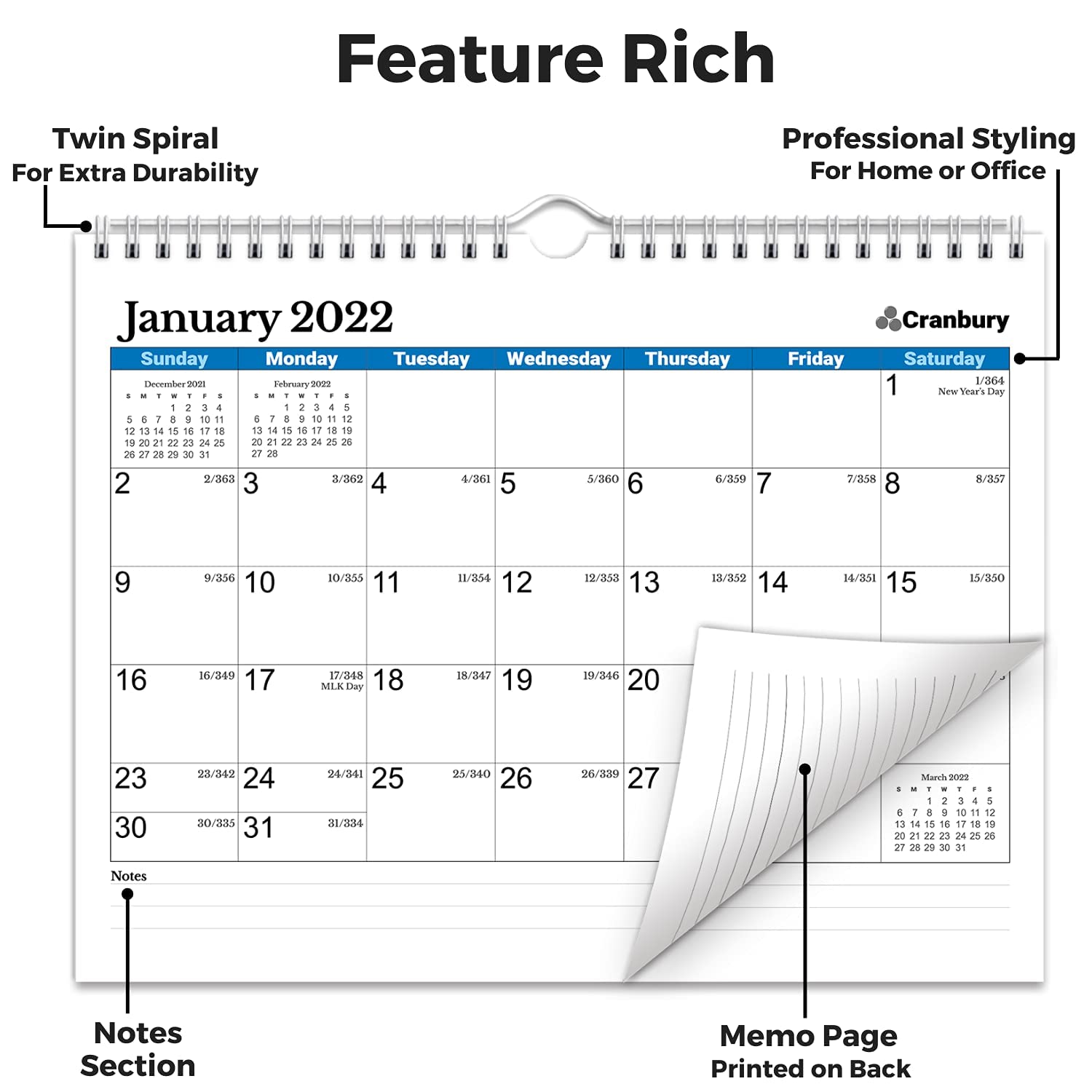 CRANBURY Small Wall Calendar 20222023 (Blue) Use 8.5x11 Calendar Now to June 2023, as Desk