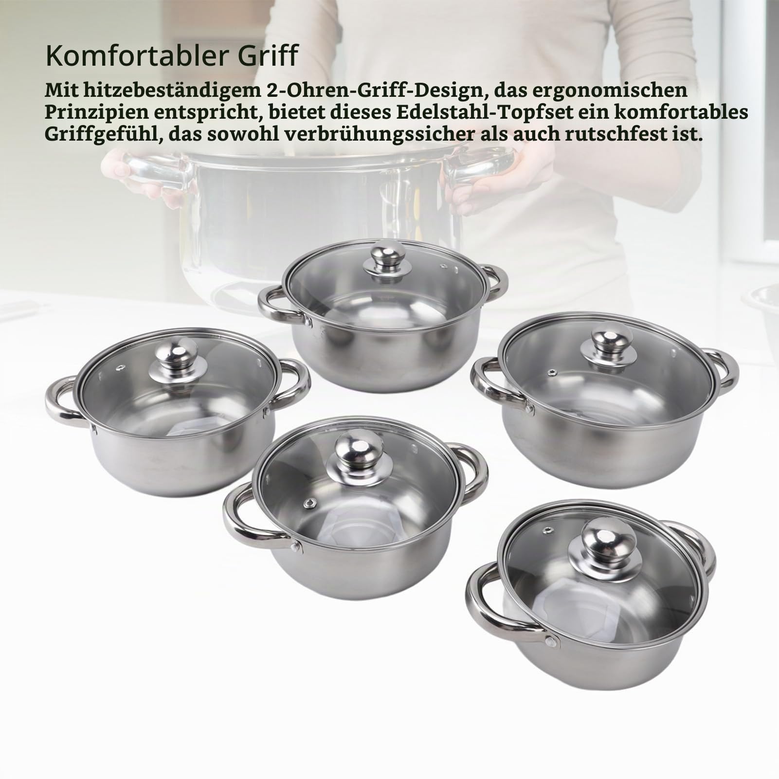 Topfset aus Edelstahl, Mehrzweck-Kochgeschirrset aus Edelstahl für zu Hause