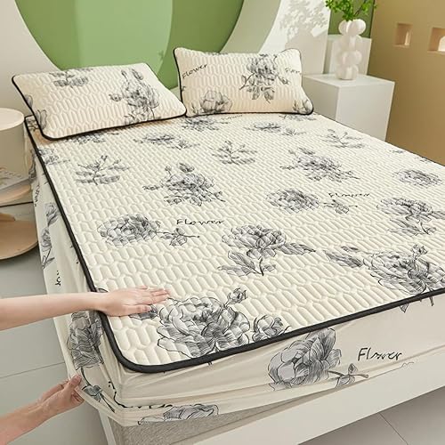 Miniatura 9 de Protector de colchón, sábana bajera acolchada, transpirable, de látex, grueso, de fácil cuidado, tamaño Queen, King, con bolsillo profundo de hasta