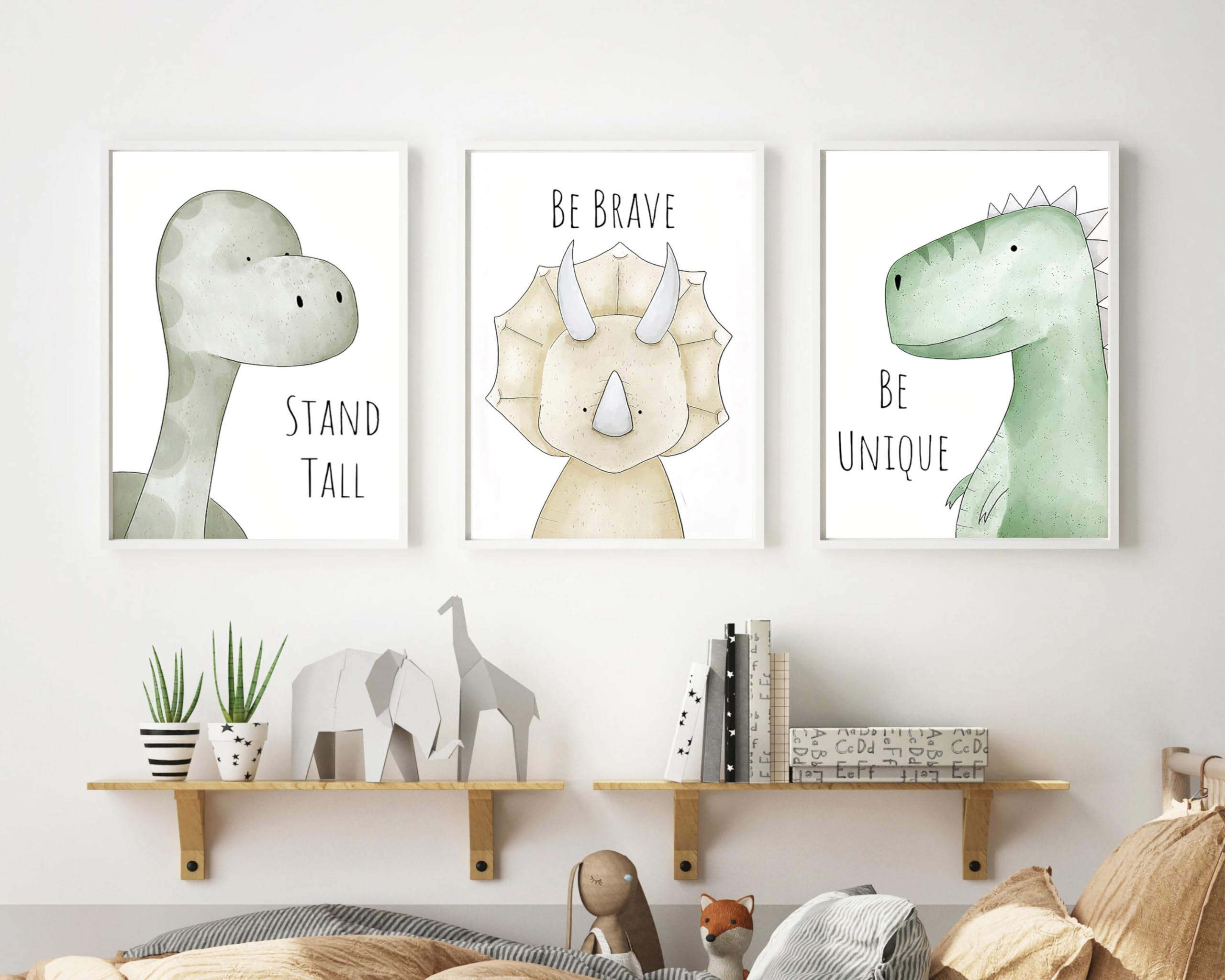Set of 3 Dinosaur Be Brave Nursery prints Childrens kids Nursery wall art A4 A3 (A4)