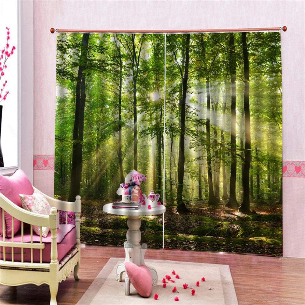 Zerodis Green Decorative Curtains, Forests Sunlight Printing Shading Curtains Blackout Curtains Decorative for Balcony Bedroom Drawing Room Window Decoration (59 * 65.3Inch)