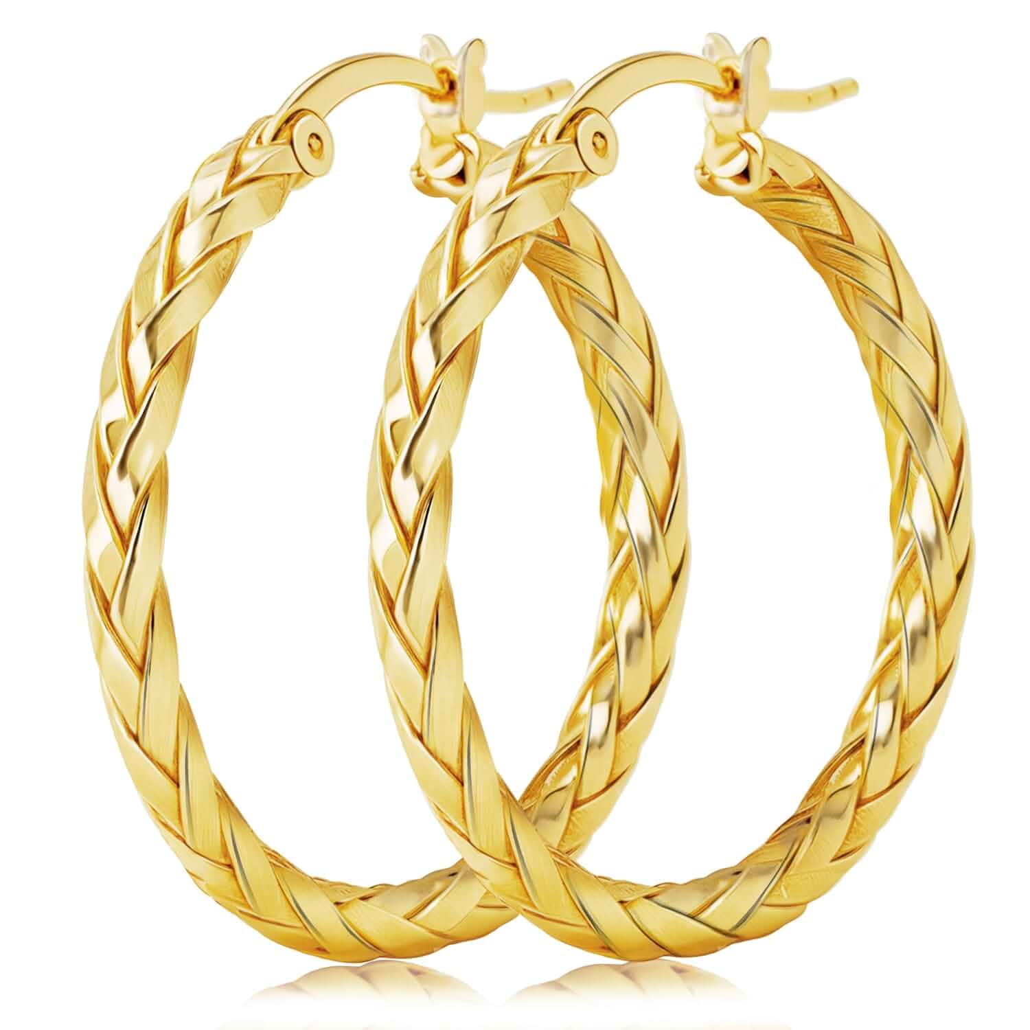 14K Gold Earrings for Women Weave Design 14K Gold Hoop Earrings for Women Classic & Timeless Everyday Luxury Earrings Women Earrings Mother’s Day Gifts 30MM