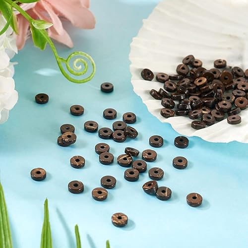 Miniatura 79 de Fashewelry 100 cuentas espaciadoras planas redondas de coco de 0.315 pulgadas (0.354 in), cuentas sueltas para hacer joyas de bricolaje con agujero