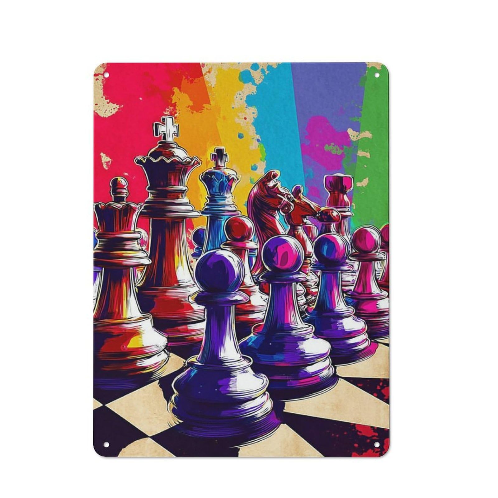 Junmoney Colorful Chess Battle -1 Retro Metal Sign 40X30cm, Garage Style Shed Wall Plaque For Garage, Hobby Room, Office Or Man Cave