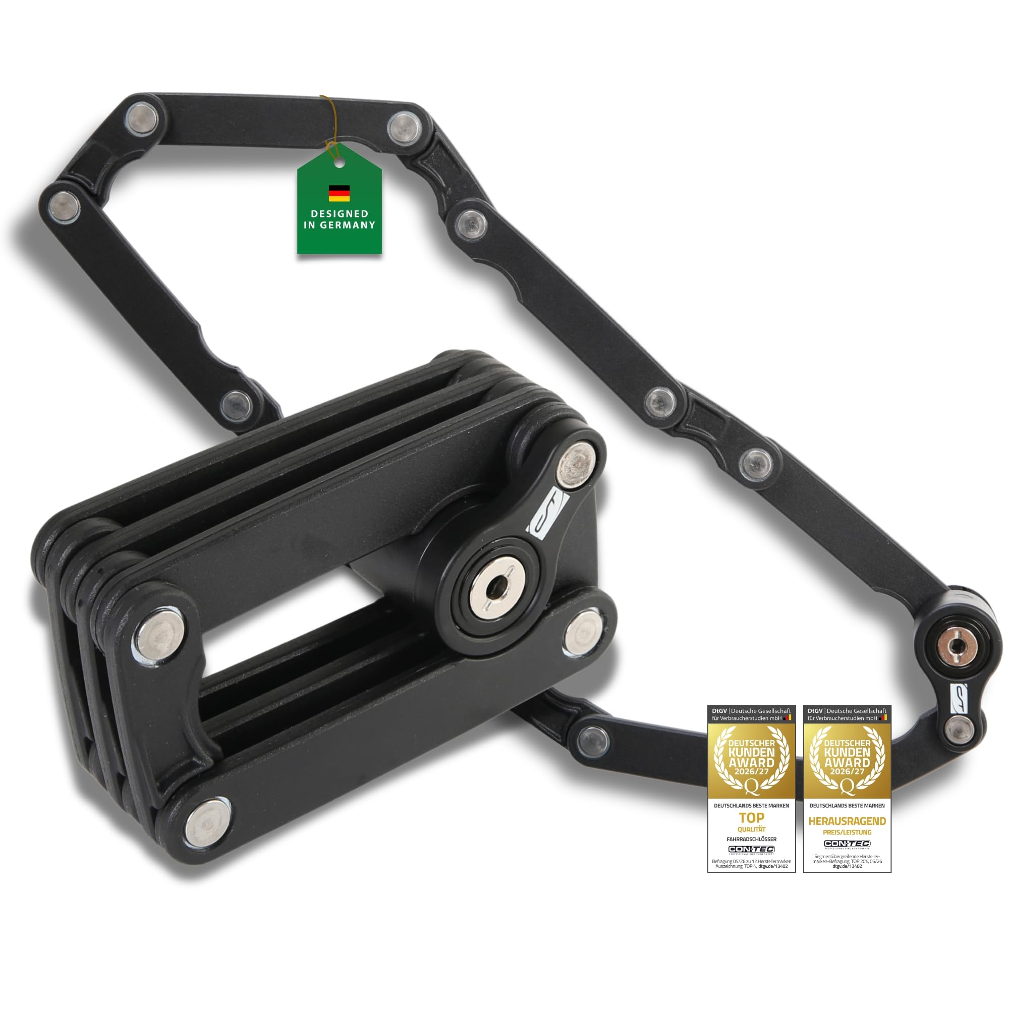 CONTEC Fahrrad-Faltschloss Brick Lock, Schwarz, Stahl, Hohe Sicherheit, 780mm, Mit 2 Schlüsseln, Faltmaß 45x60x110mm, Fahrradschloss, Kettenschloss, Bike Lock Sport & Freizeit