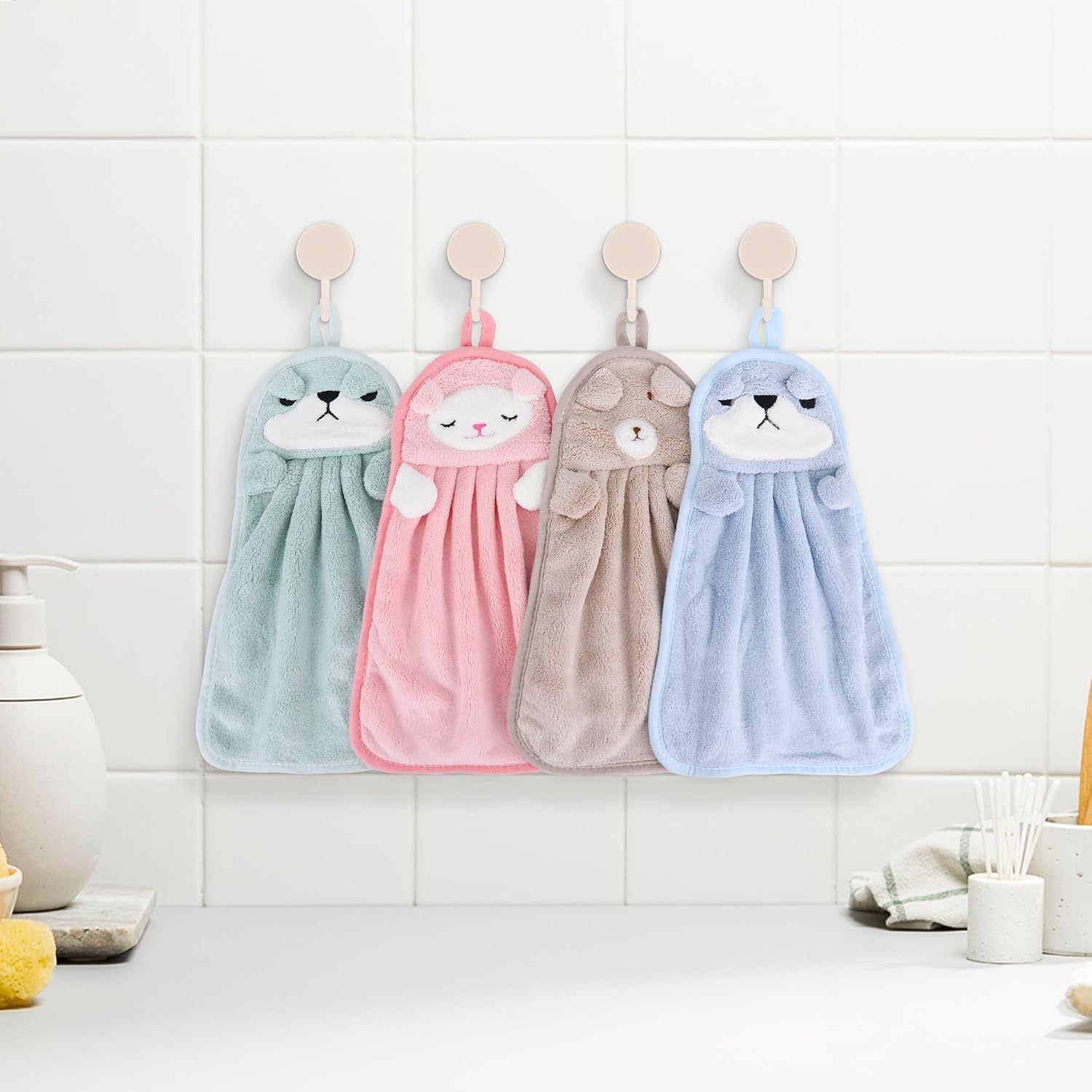 6 Pack Cute Animal Soft Hand Towels with Hanging Loop image 5