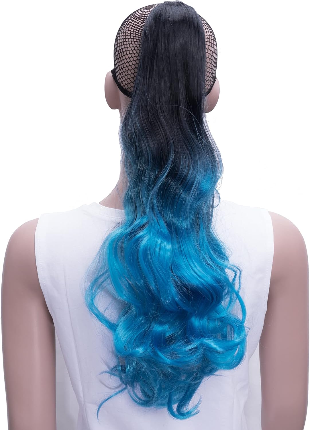 IMISSU Curly Ombre Color Claw Ponytail Hair Extensions Pony Tail Clip in Hairpiece (Ombre Sky Blue), 50 centimeters - Image 4