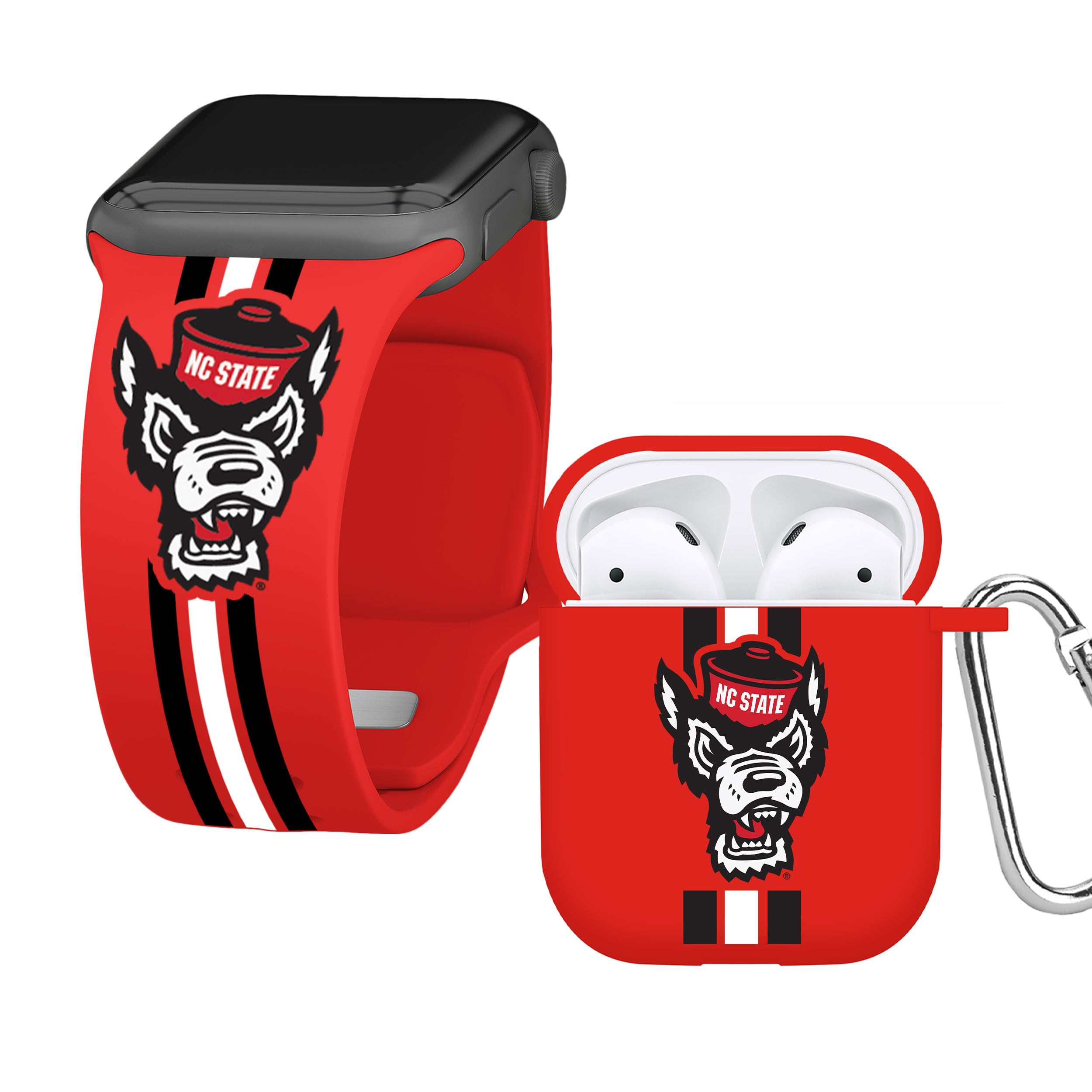 Affinity Bands North Carolina State Wolfpack HD Combo Package Compatible with Apple Watch and AirPods Gen 1 & 2 (38/40/41mm Short Stripes)