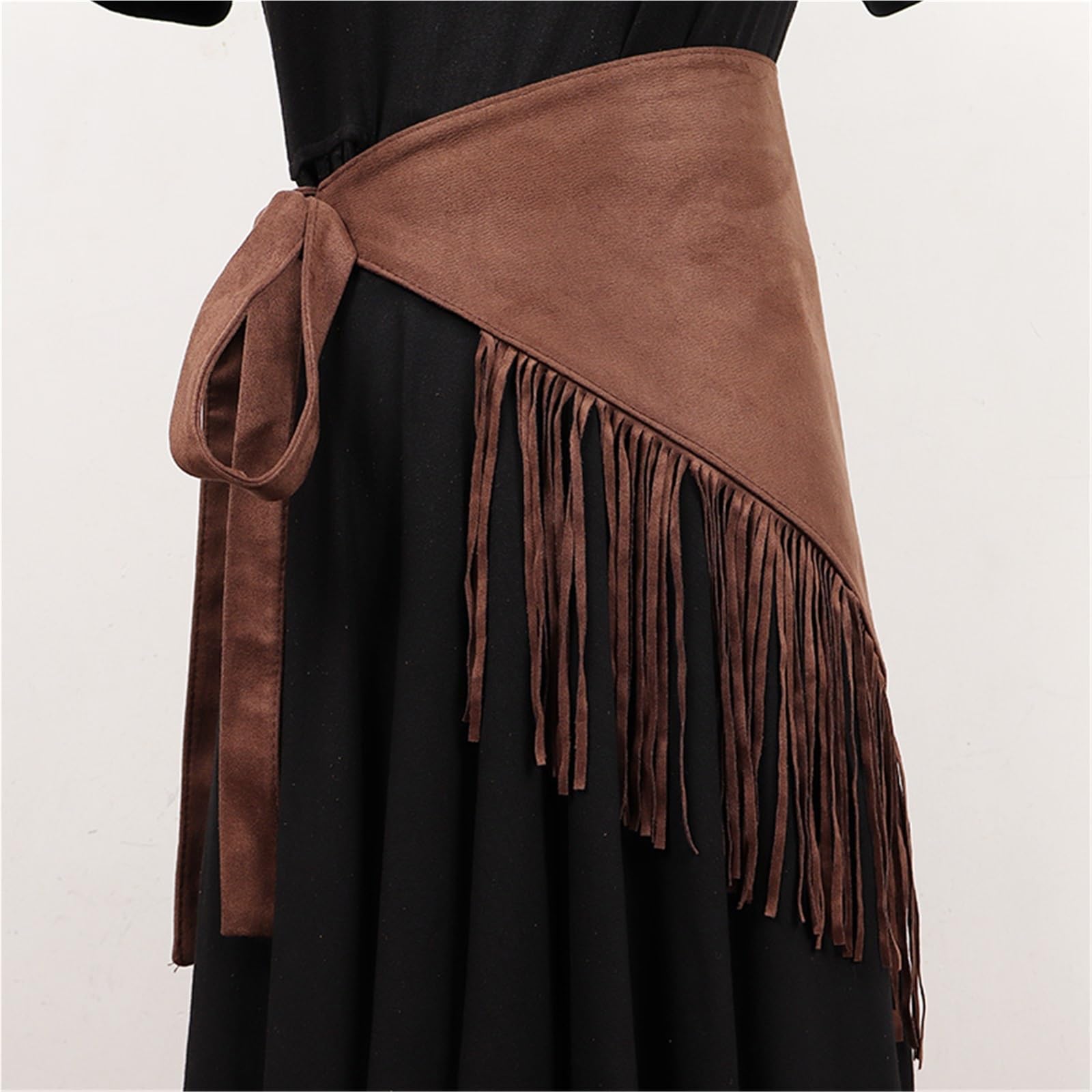 Cinturón largo irregular de cintura ancha con borlas para mujer, vestido envolvente, negro, marrón, bohemio