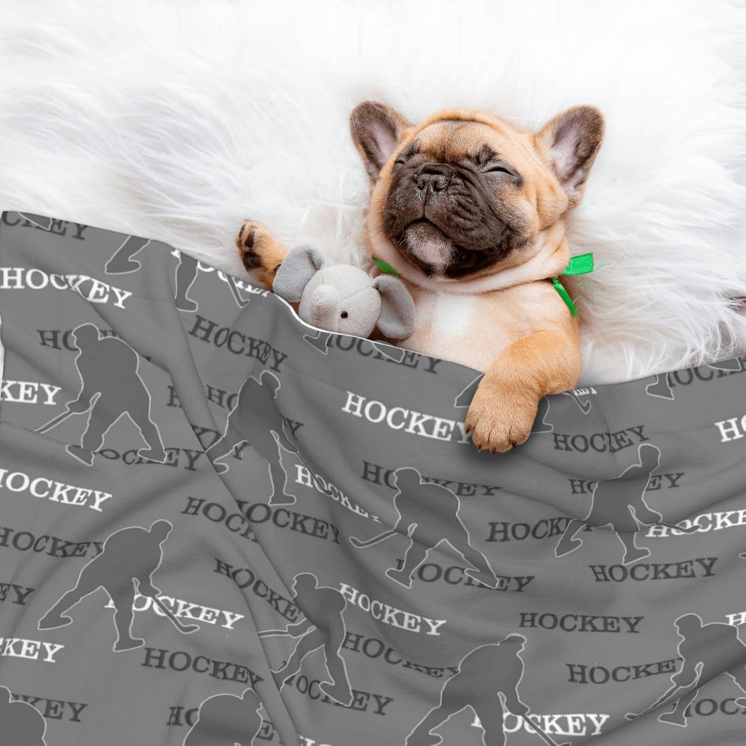 Hockey Baby Blanket 30"x40" - Grey Reversible Fleece Throw with Ice Hockey Design, Ultra Soft Plush Blanket for Crib, Stroller & Toddler Bed, Cozy Gift for Little Fans