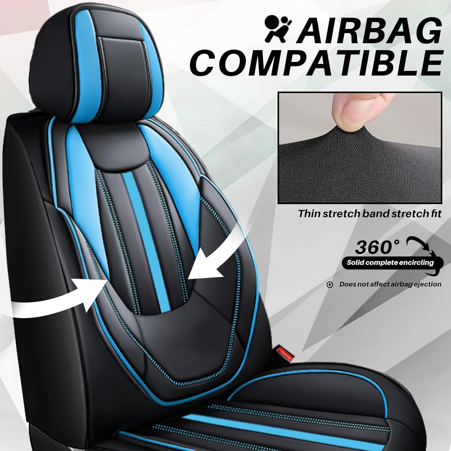 Car Seat Covers Fit for Honda Civic 2000-2025, Premium Waterproof Leather Seat Covers 5-Seats Standard, Soft and Breathable Automotive Seat Covers for Cars(Black-Blue)