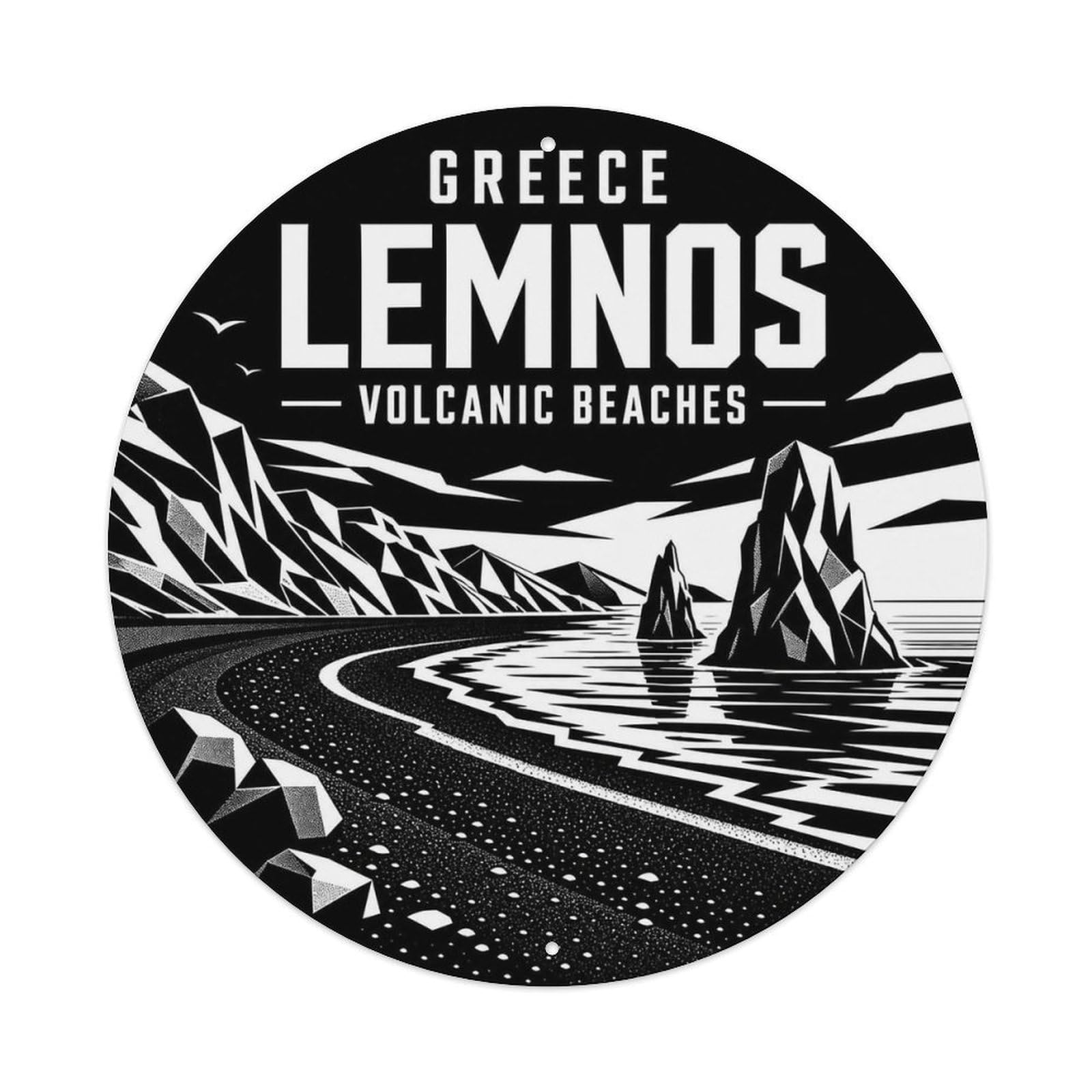 Lemnos Volcanic Beaches Greek Monochrome Island Travel Metal Tin Sign