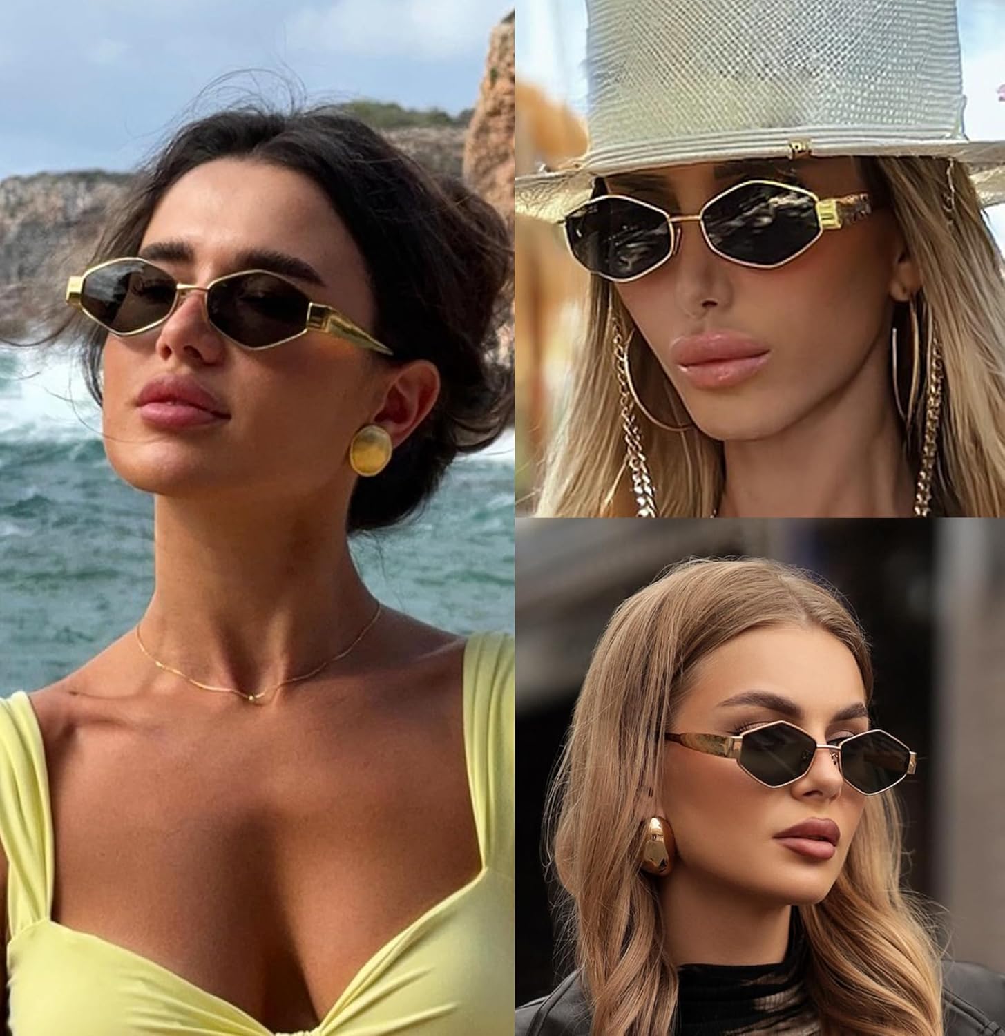SDINM Trendy Hexagon Sunglasses for Women Retro Gold Metal Geometric Frame Sun Glasses Shades - Image 3