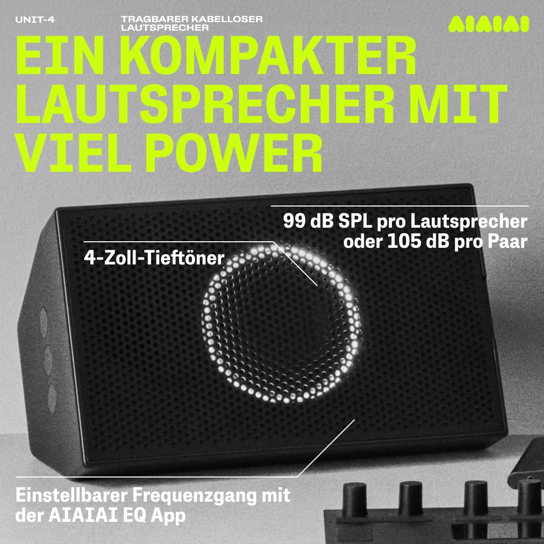 AIAIAI Unit-4 Wireless+ przenośny, bezprzewodowy głośnik z bardzo dużą opóźnieniem, nieskompresowany dźwięk, 20+ godzin odtwarzania, Bluetooth (jednoczęściowy)