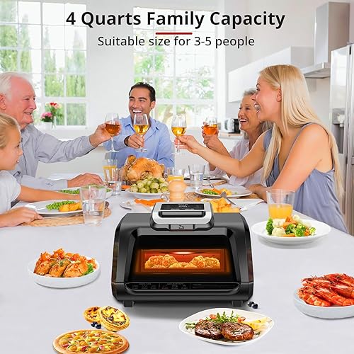 Miniatura 9 de Combo eléctrico de parrilla interior sin humo y freidora de aire, 7 en 1, parrilla, asar, hornear, crujiente, deshidrata y más, con platos