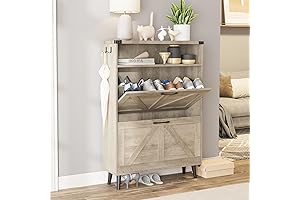 Narrow Entryway Shoe Cabinet with Flip Drawers for Hidden Storage