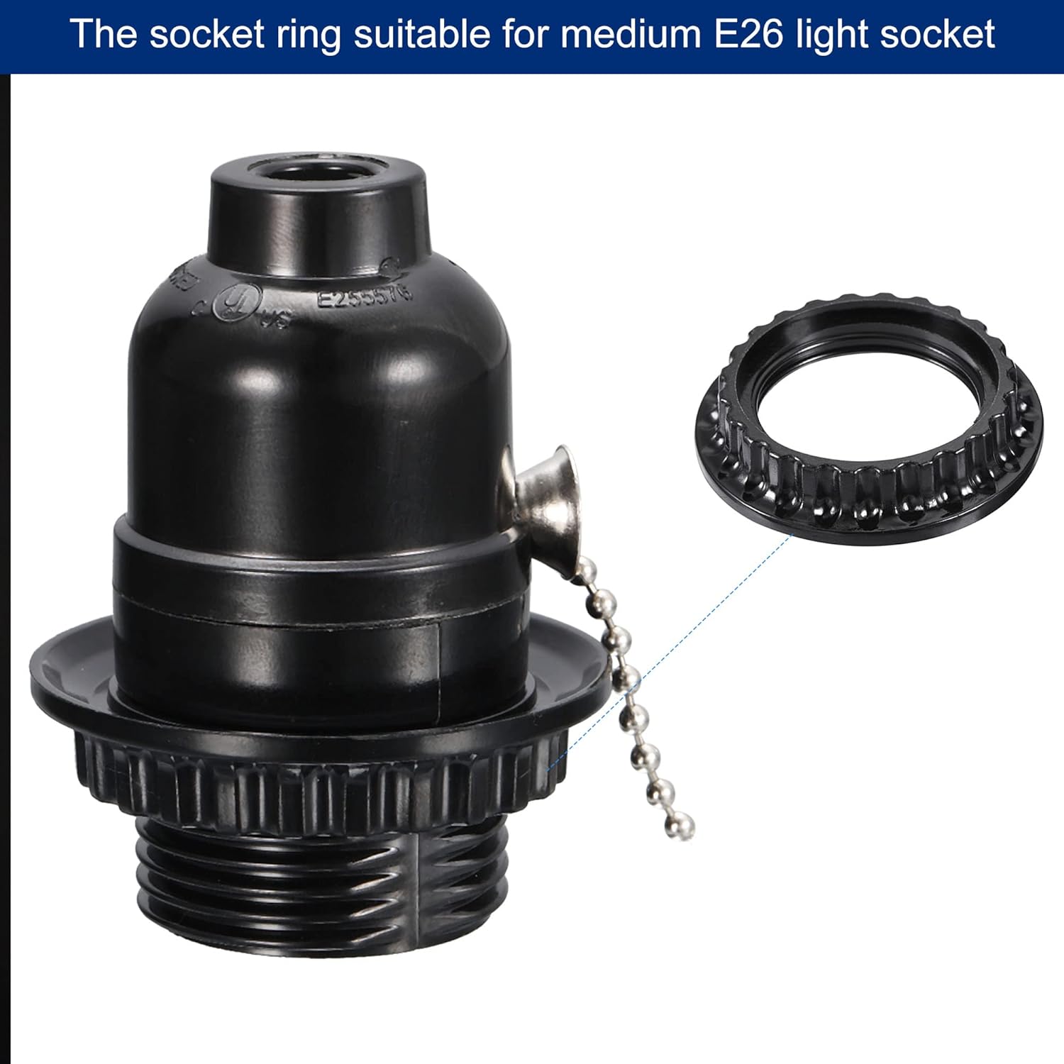 Light Socket Rings Adapter Replacement for 34mm E26/E27 Lamp Holder Black Pack of 4