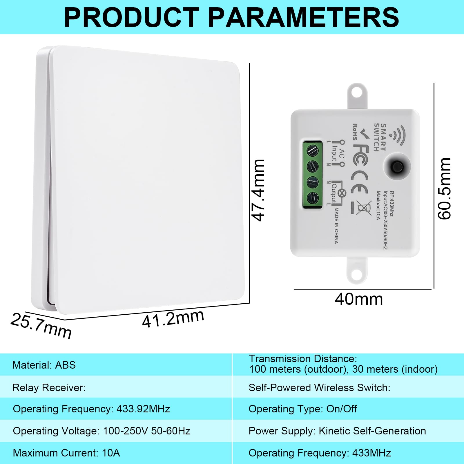 Interruptor Inalámbrico sin pilas RF433 240V 10A Interruptor Inalambrico con Receptor Interruptores Inalambricos Conmutador Inalambricos WHD05+WHZ03 (1 receptor + 3 paneles de control)