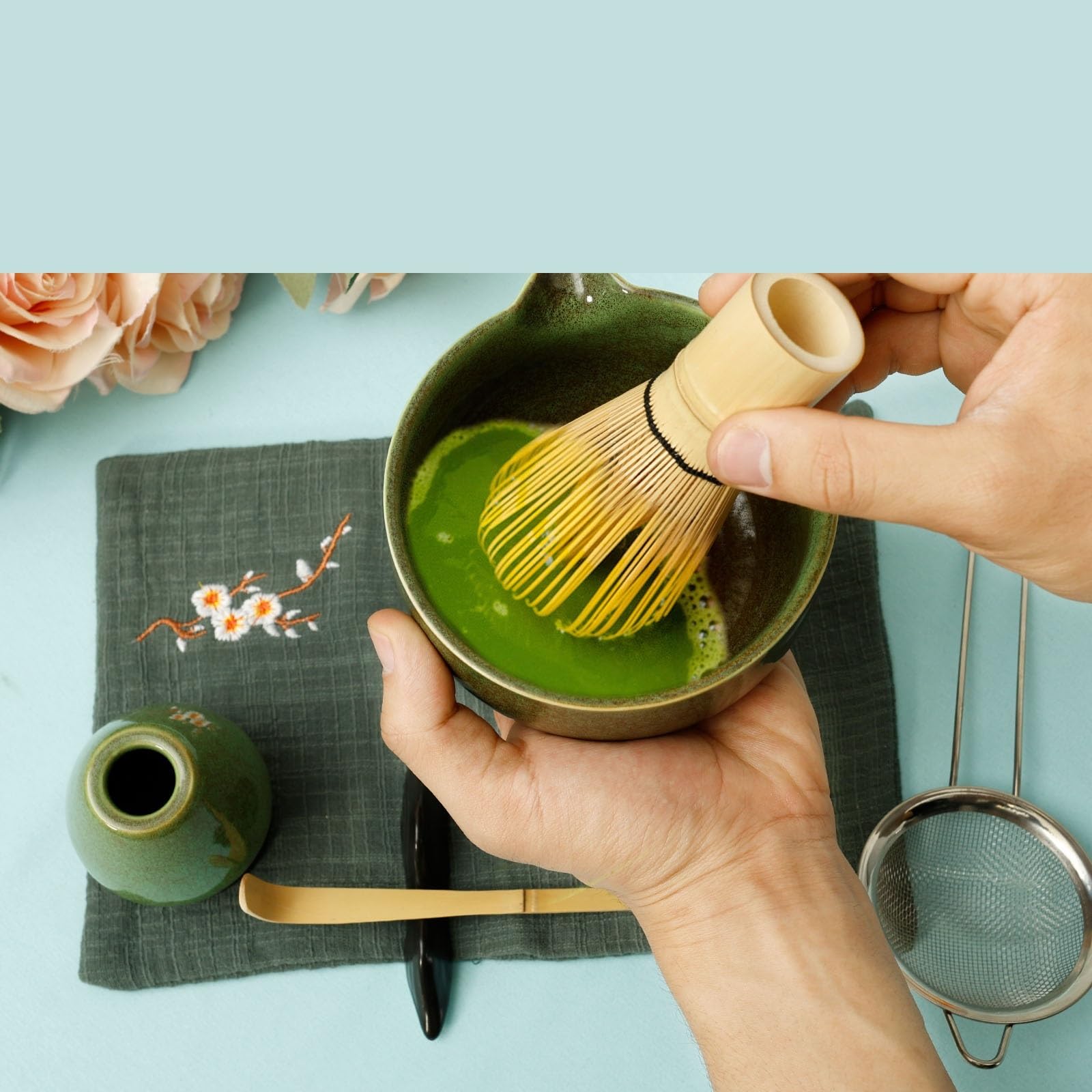 Service À Thé Matcha 7 Pièces, Bol Rond Émaillé Transformé Au Four, Avec, Fouet, Cuillère Et Tamis, Adapté Aux Amateurs De Matcha Kit(White 7 pcs)
