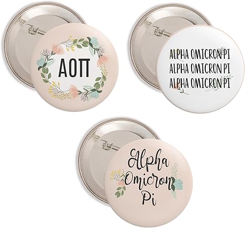 Miniatura 1 de Desert Cactus Alpha Omicron Pi Botones Pin Hermandad Rosa Floral 3 Piezas de Variedad Back Badge 2.25 pulgadas, Metal, Sin gemas.
