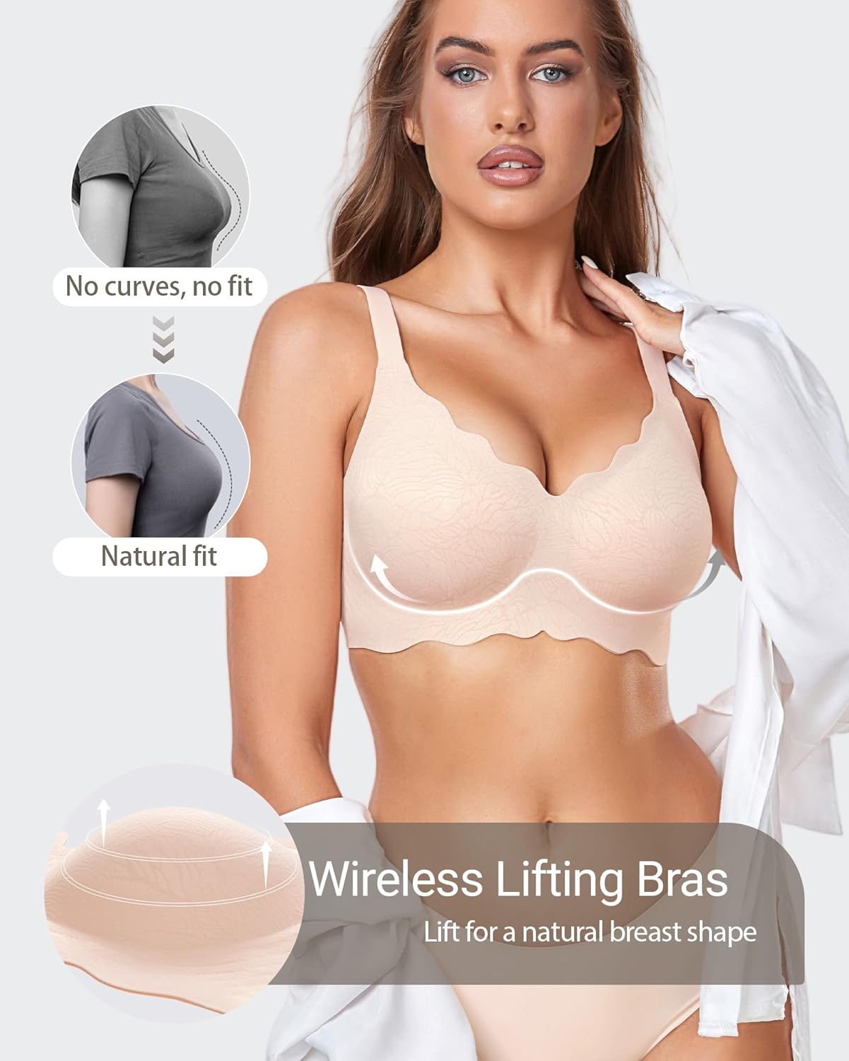 Gailife Scalloped Jelly Bras for Women No Underwire Wireless Seamless Push Up Bralettes Soft Comfort Everyday Tshirt Bra - Image 6