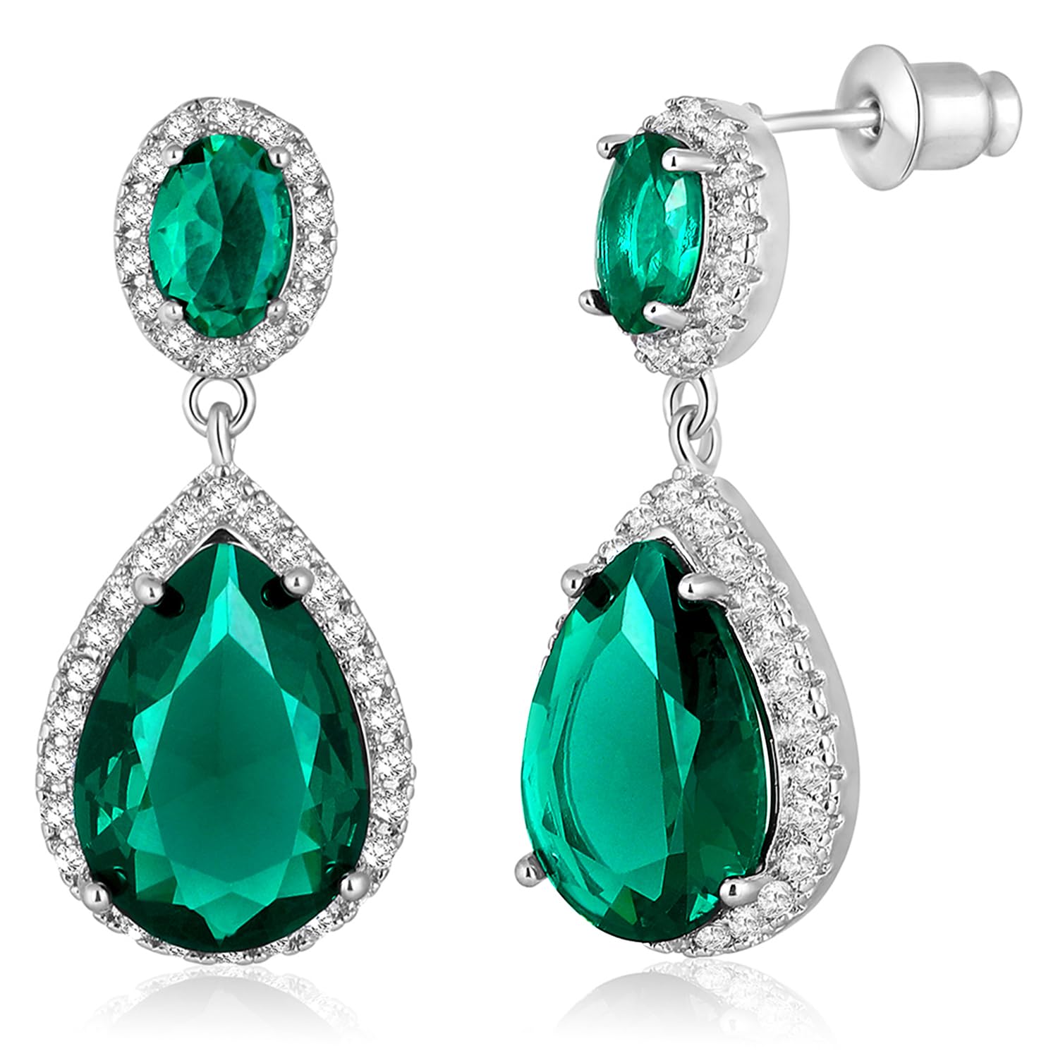 Peora Silver Plated Cubic Zirconia & Green Crystal Studded Drop Earrings Trending Jewellery For Women (B0CZ3LZTQY) Amazon Price History, Amazon Price Tracker