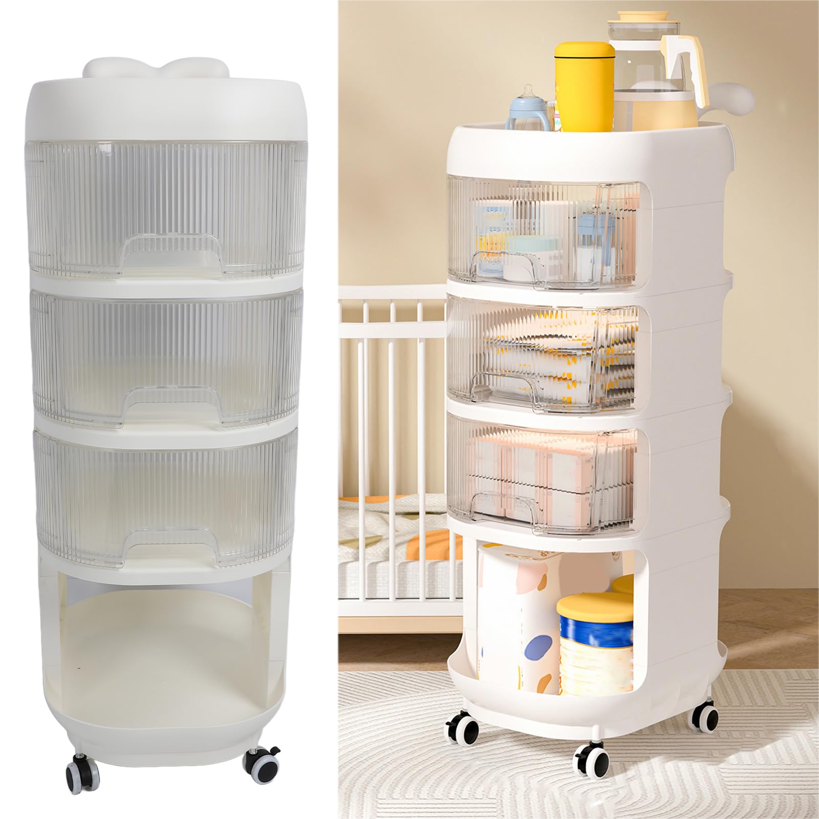 Przezroczysty Wózek do Przechowywania z Szufladami Kompaktowy Organizer na Artykuły Dziecięce, Przenośny Wózek Narzędziowy z Kółkami do Użytku Domowego