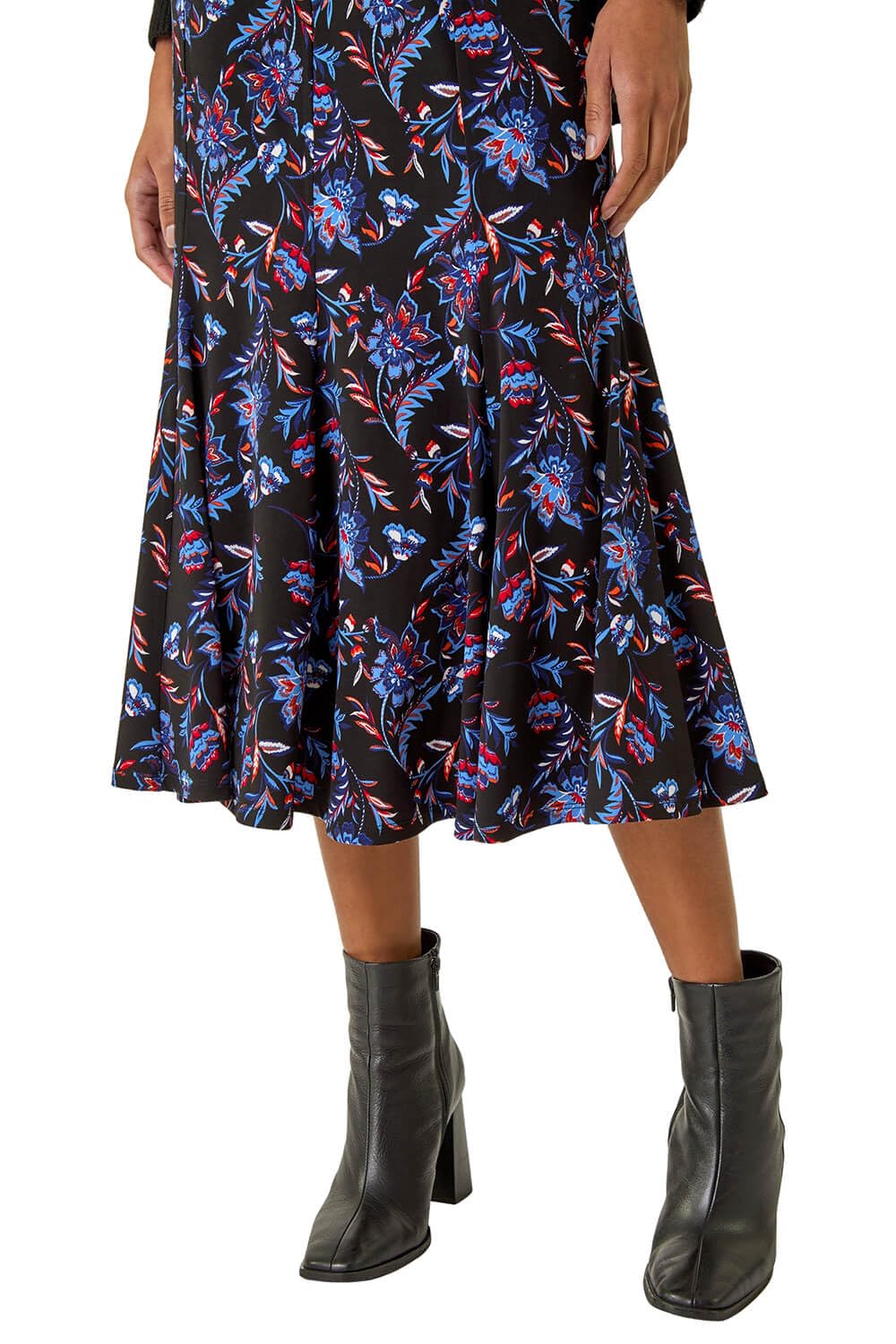 Roman Women's Blue Floral Stretch Midi Skirt