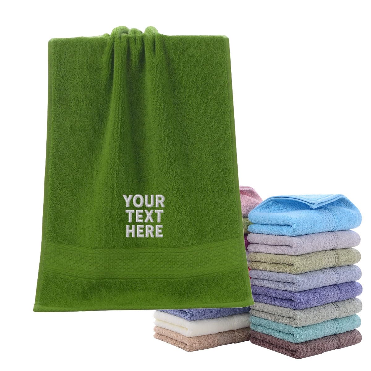 Van Der Linn Personalised Embroidered Custom Name Towels Face Cloth Hand Towel Gift Bathroom (Grass Green (74x33))