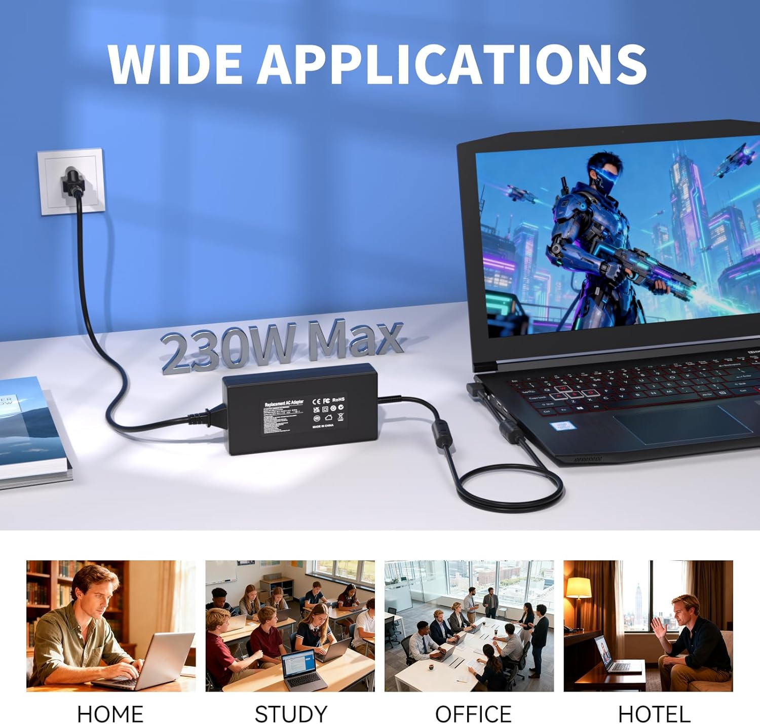 19.5V 11.8A 230W Laptop Charger for Acer Nitro 5 16 17 14 Predator Helios 300 PH315-53 54 55 AN16-51 AN17-71 Predator Triton 300 500 Aspire 7 A715-41G A715-42G Laptop Power Supply Adapter-5.5 * 1.7MM