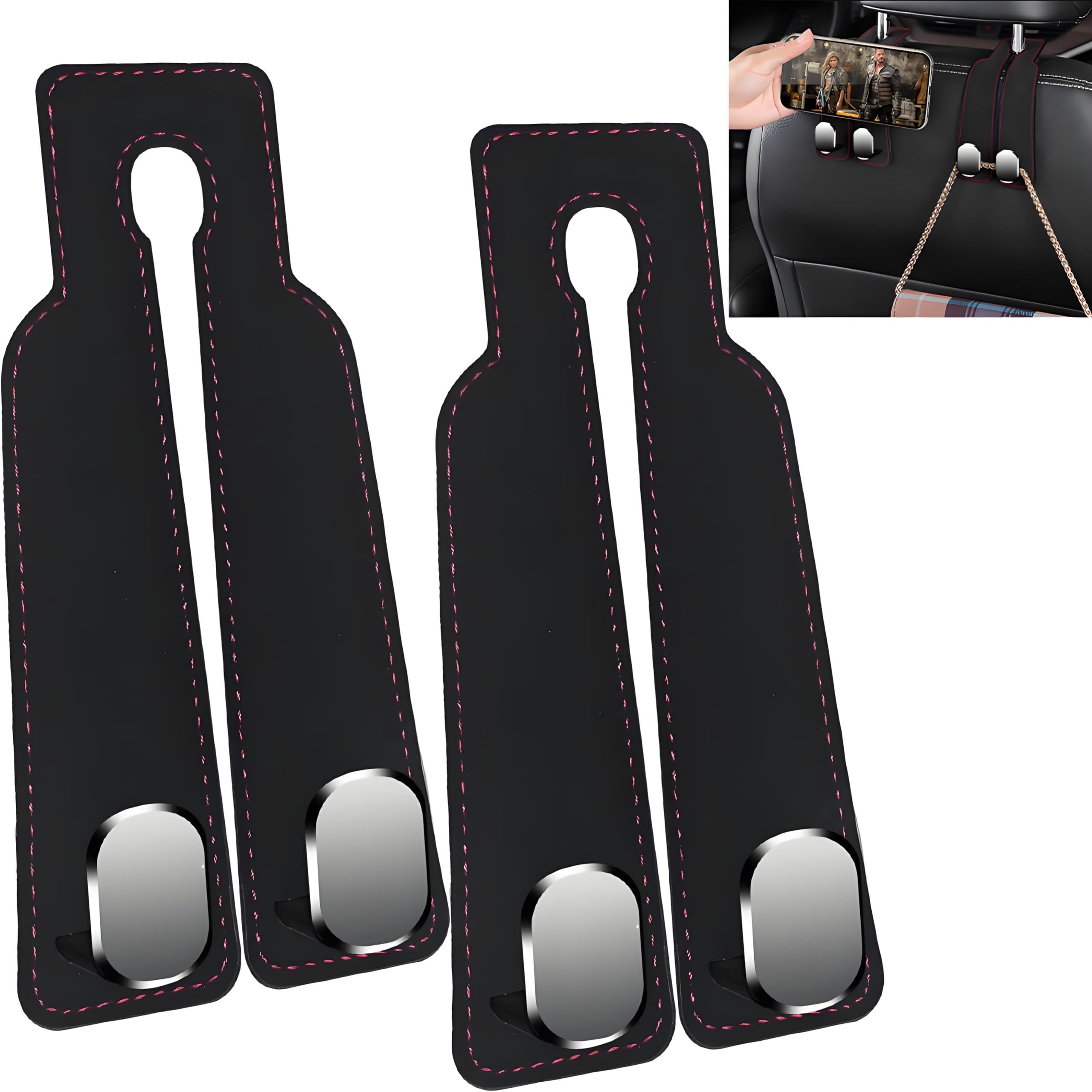 GOEDEKE2Pcs Car Hooks for Headrest,Leather Car Seat Back Storage Hook,Car Seat Back Double Hook,Car Seat Purse Hook,Car Hanger Storage Car Seat Back Organizer for Bags,Handbags,Purses (Black)
