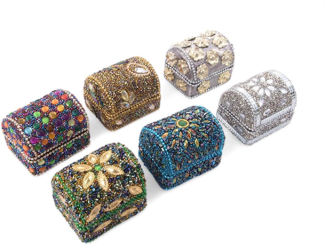 SHOP LC DELIVERING JOY Small Jewelry Organizer for Women - Jewelry Travel Case Handcrafted Set of 7 Beaded Glitter & Glass Unique Christmas Gifts for Her - Multicolor