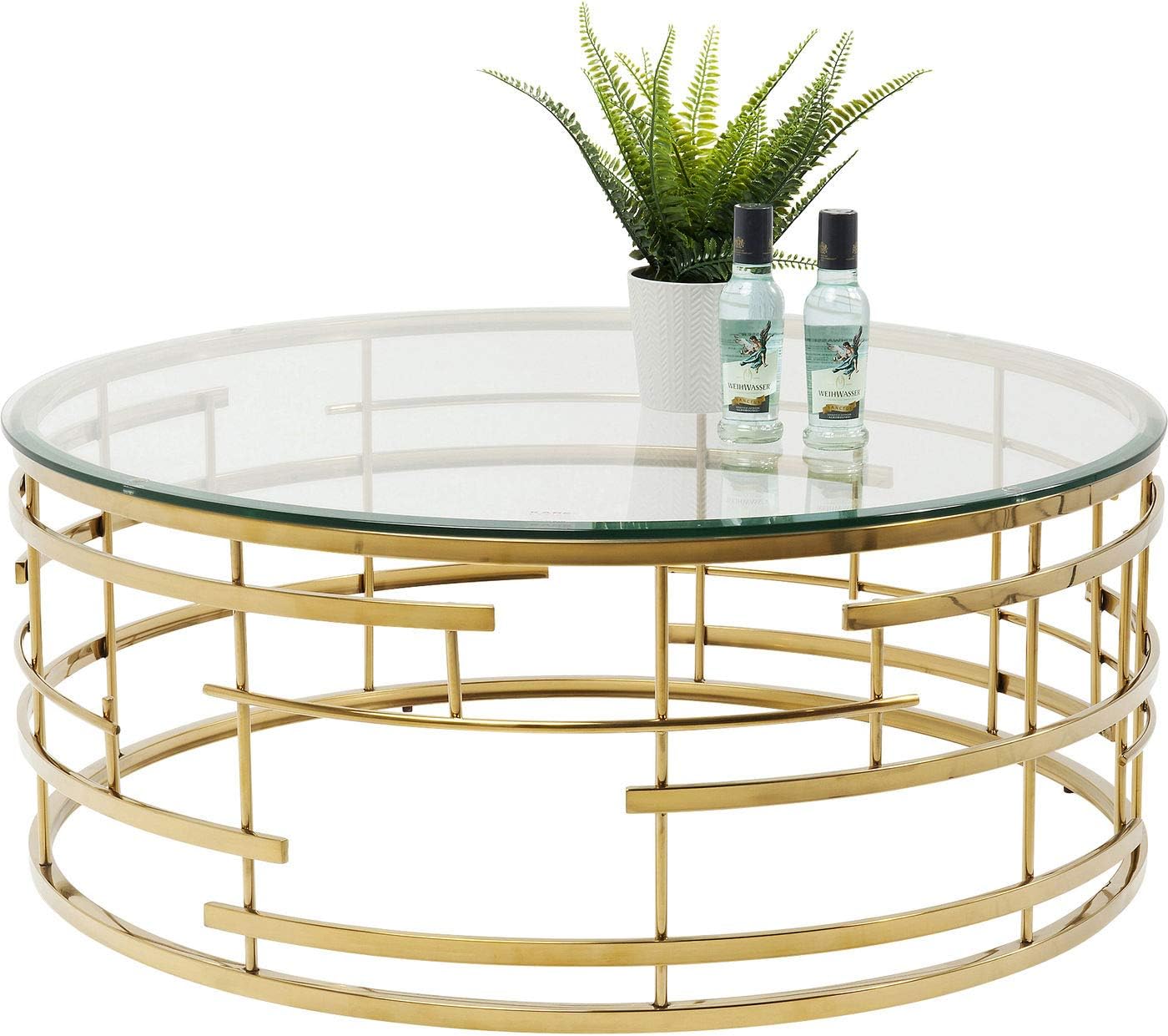 Kare Design Coffee Table Jupiter, Gold, Steel, Glass Table Top, Diameter 100 cm, Modern, Room Decor, Round Center Table, Sofa Side Table for Living Room, Bedroom, Office