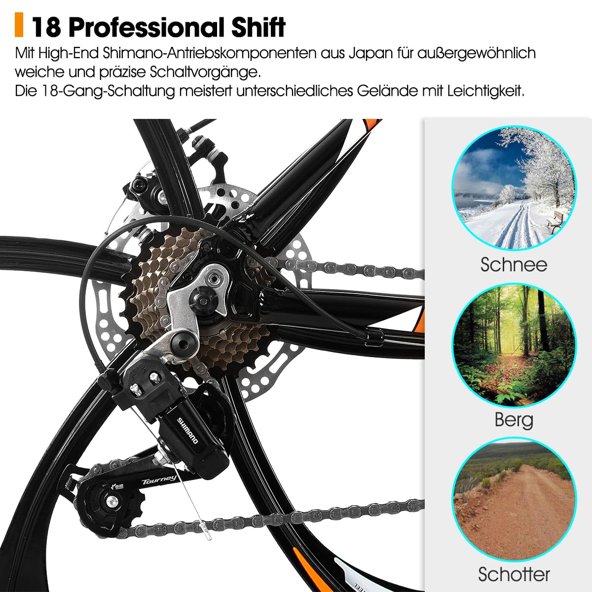 Hiland Mountain Bike 26 Pollici per Adulto 3/6 Raggi 18 Marce Uomo Donna Mountain Bike con Freno a Doppio Disco 26" MTB Telaio Alluminio Bicicletta， Nero e Rosso/Arancio/Nero e Blu/Bianco