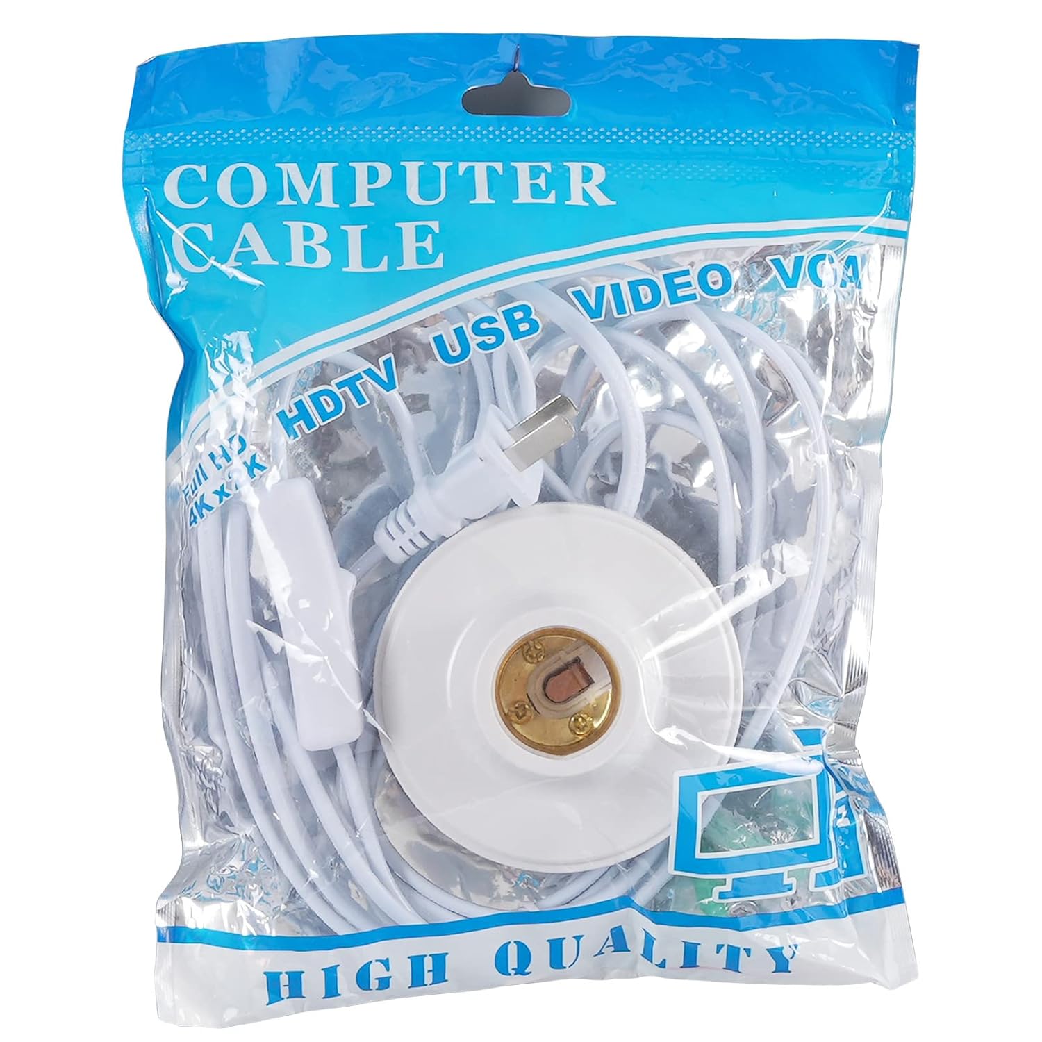 E27 Plug-in Lamp Holder E26 Screw with On/Off SwitchWire Light Bulb Socket Lamp-Socket 9.8ft, 1-Pack, White(Round Socket)