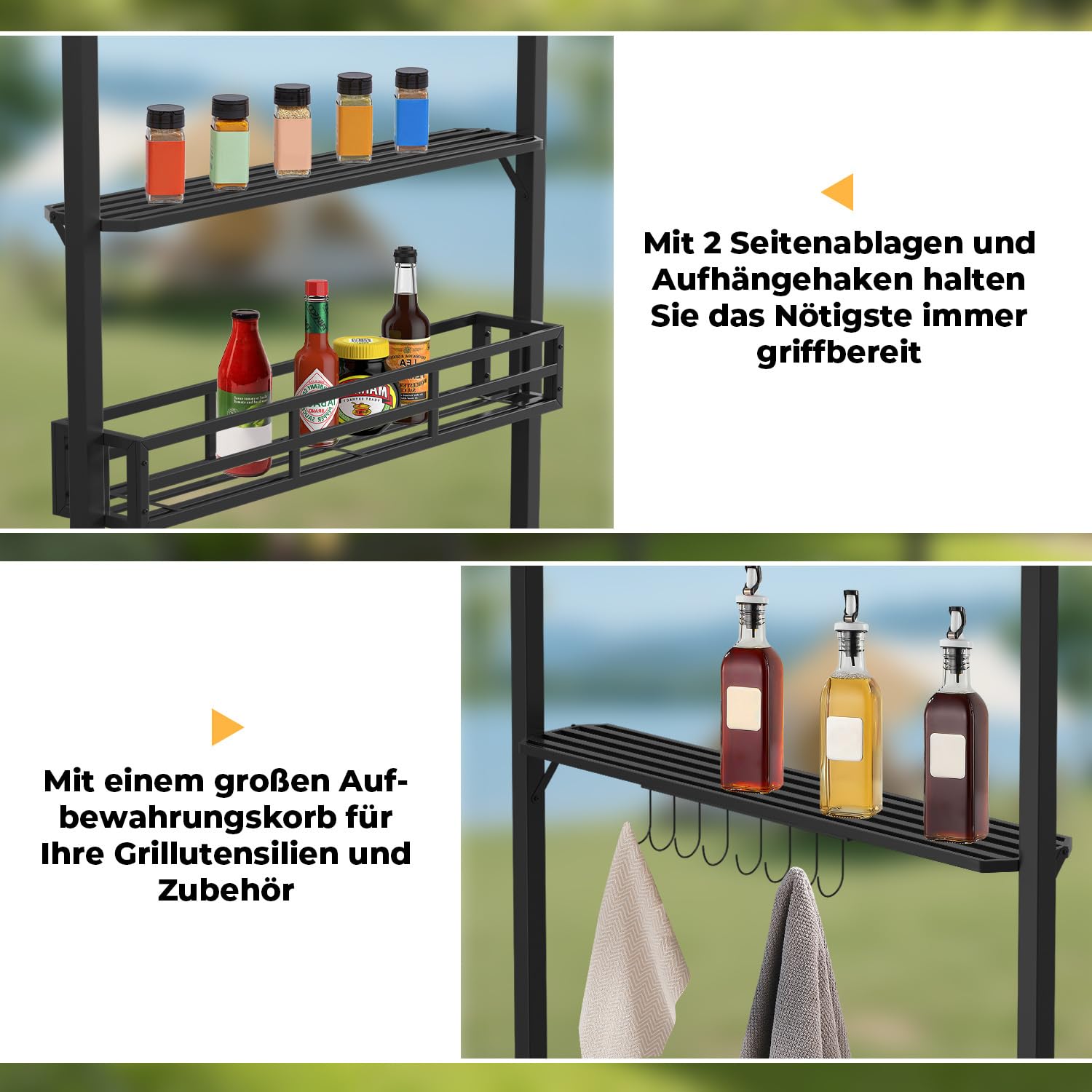 Pawilon grillowy, wodoszczelny, z 2 półkami bocznymi, metalowym koszem, hakiem i otwieraczem do butelek, dwupoziomowy dach, namiot grillowy, ochrona przed promieniowaniem UV, pawilon ogrodowy