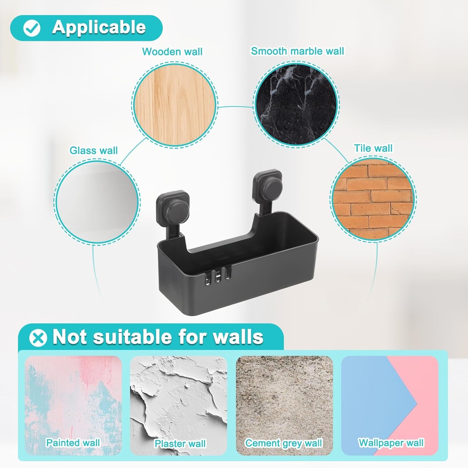 uxcell 2Pcs Suction Cup Shower Caddy, 11 x 7 Inches Suction Cup Shower Organizer Shelf Wall Mount Dispenser Rack Storage Shelf for Bathroom Kitchen, Gunmetal Grey