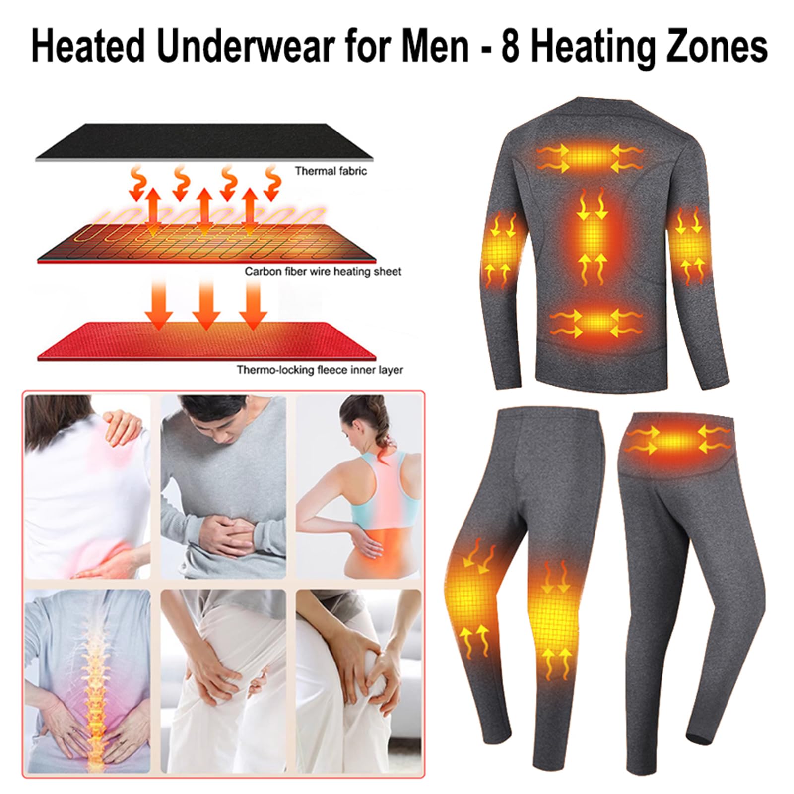 Conjunto De Ropa Interior Térmica con Calefacción para Hombre, Conjuntos Térmicos Camiseta Y Pantalón con 3 Niveles De Calefacción Y Carga USB, para Esquí, Camping, Motor Y Montañismo,3XL,Blue