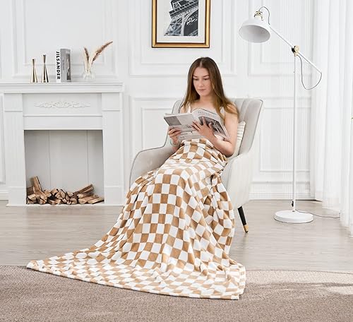 Miniatura 5 de Manta de franela a cuadros, suave, acogedora, con estampado de cuadrícula de ajedrez, con patrón de ajedrez, para cama, sofá o sillón, para todas