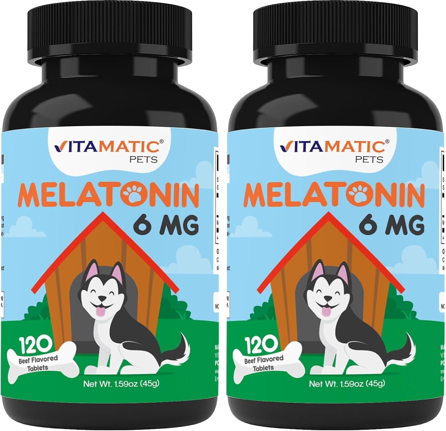 Vitamatic Melatonin for Dogs - 6 mg - 120 Beef Flavored Chewable Tablets ((Pack of 2))