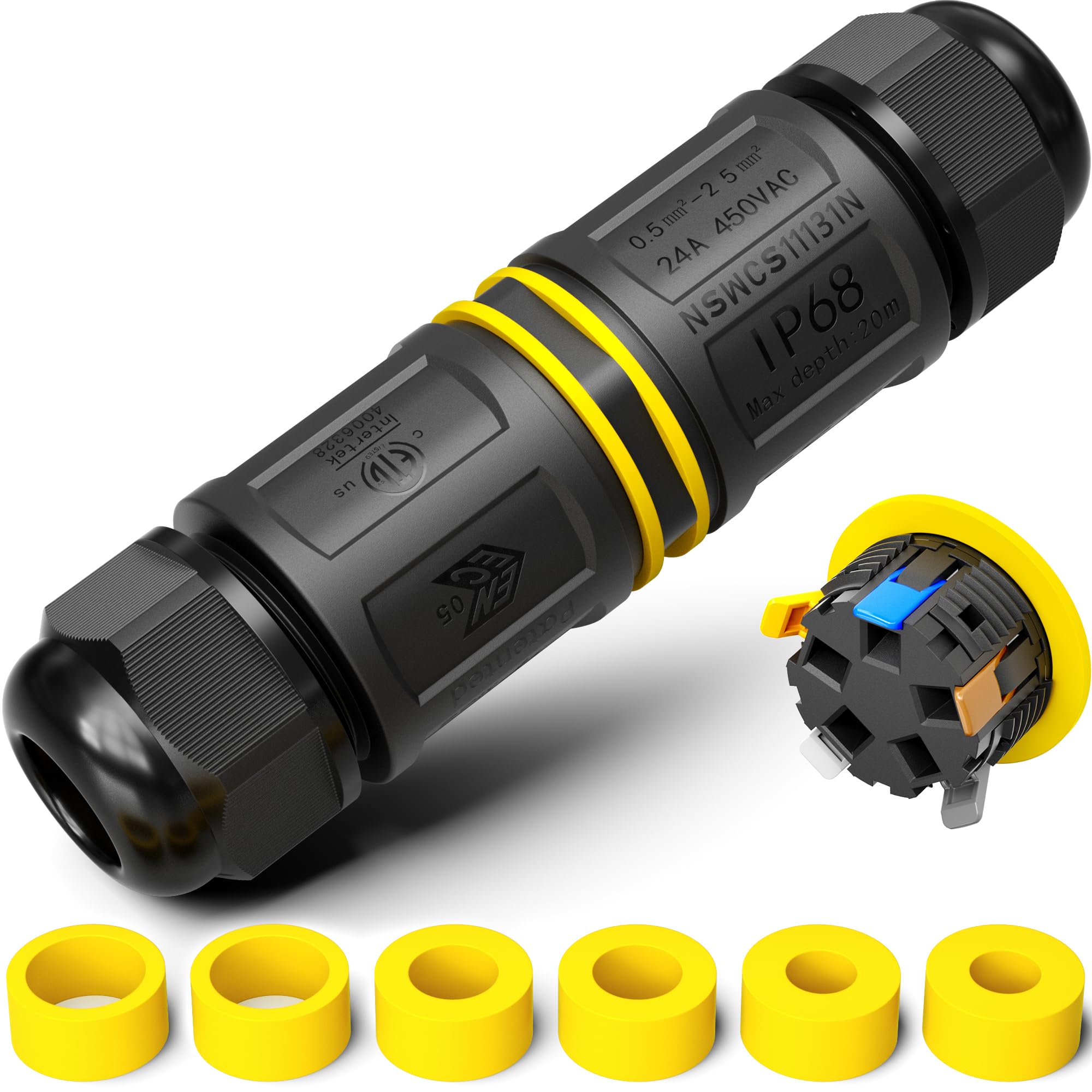 PEBA IP68 Waterproof Cable Connector Outdoor, 2 Way Waterproof Junction Box Outdoor Cable Connector, 5 Pins Wire Connector