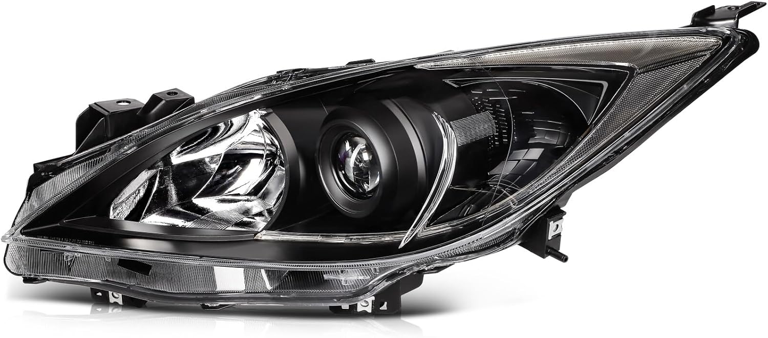 OCPTY Headlight Assembly Pair Replacement For Mazda 3 2010-2013 Black Housing Clear Reflector Clear Lens Driver Passenger Side