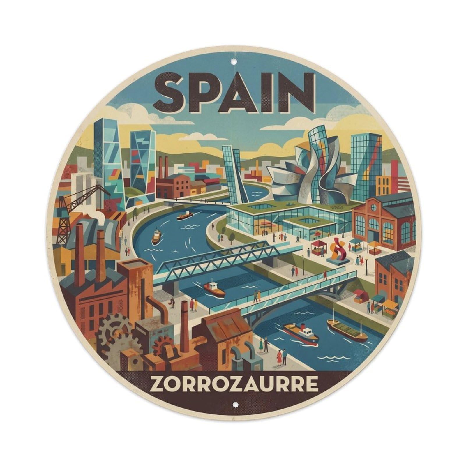 Bilbao Zorrozaurre Spain Landmark Travel Metal Tin Sign