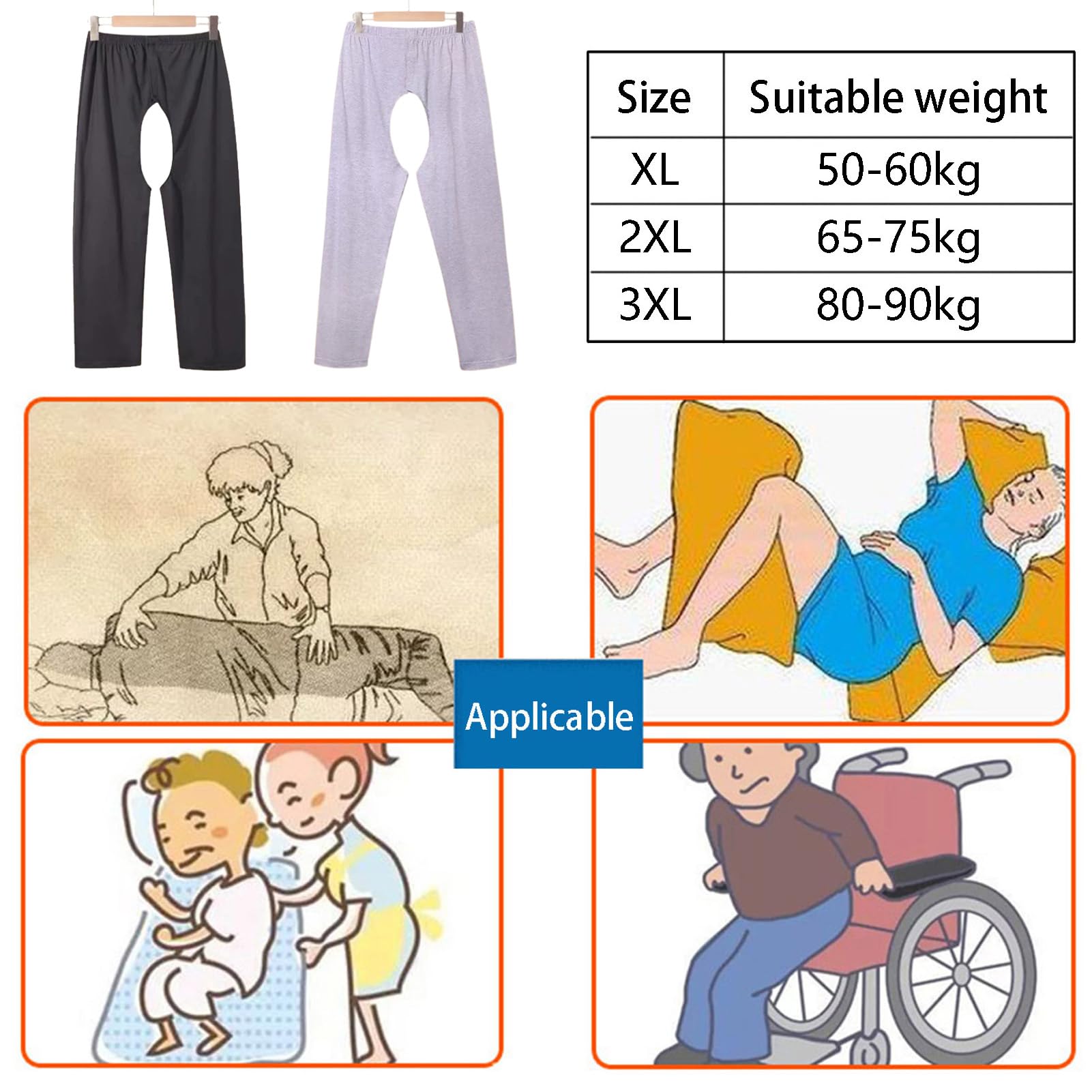 Pantaloni Adulti A Cavallo Aperto con Pannolino Interno, Pantaloni per La Cura Dell'incontinenza per Donne Postpartum E Pazienti Allettati
