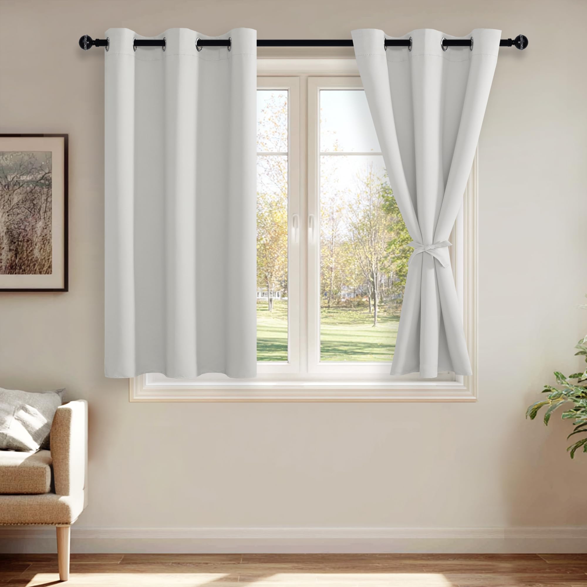 JIUZHEN Blackout Curtains with Tiebacks - Thermal Insulated, Light Blocking and Noise Reducing Grommet Curtain Drapes for Bedroom and Living Room, Set