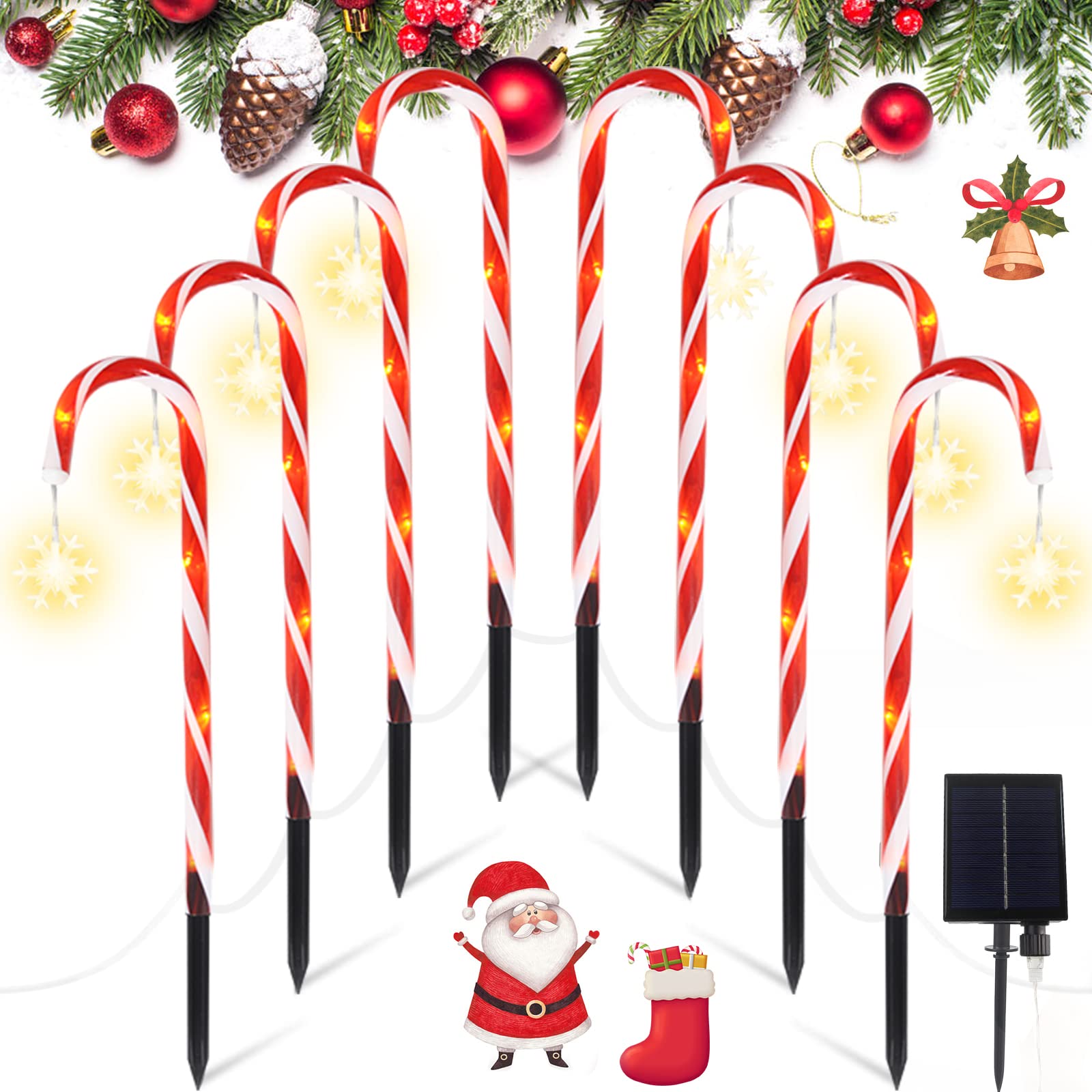 Buy Christmas Candy Cane Pathway Marker Lights, 8 Modes Set of 8 Solar
