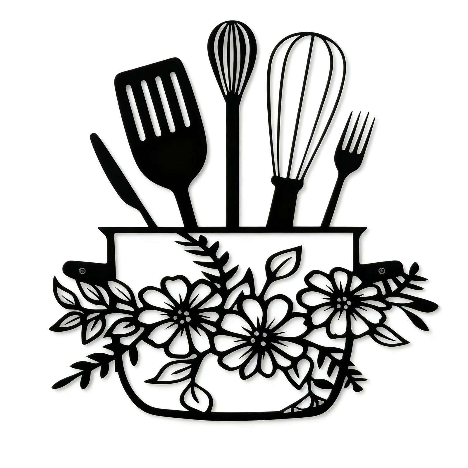 PIXZCSA Chic Kitchen Wall Decor Exhibiting Eye-Catching Artwork With Flowers And Kitchenware Fitting Black Kitchen Wall Decor