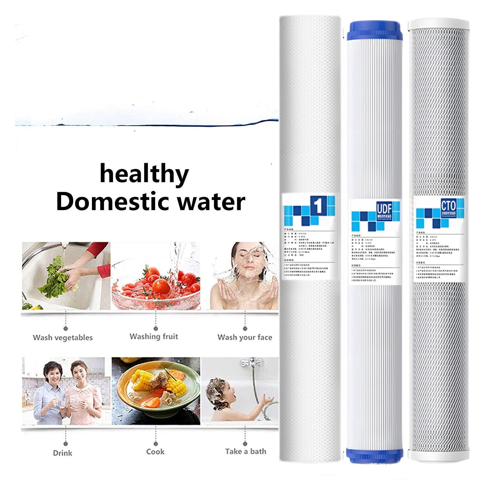 Zestaw filtrów wody całego domu, 4-stopniowy, 4,5" x 20", osadowy, UDF i węglowy filtr wody CTO, 1/5 mikrona, do komercyjnych/domowych systemów wodnych
