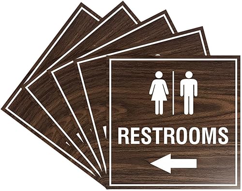 Miniatura 53 de Signs ByLITA Letrero cuadrado de flecha izquierda para baños con cinta adhesiva (plata cepillada) – grande (paquete de 1) Brushed Silver,Azul,Marrón