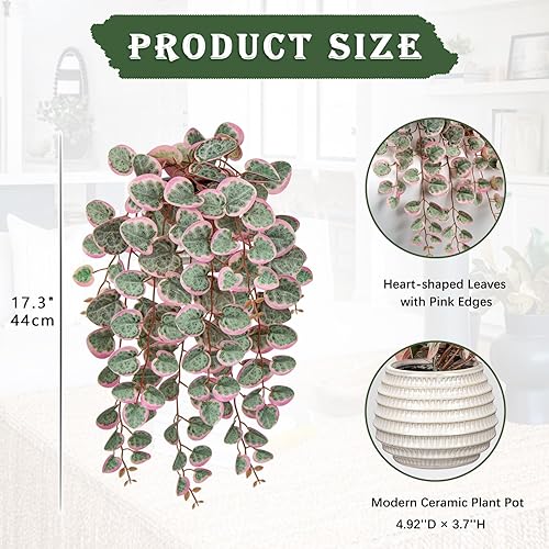 Miniatura 7 de Briful Plantas falsas en maceta de 20 pulgadas, cadena artificial de vides de corazón, plantas suculentas largas drapeadas para el hogar, oficina,